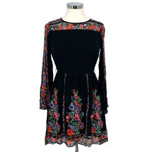 Topshop Floral Bell Sleeve A-Line Mini Dress Black Multicolor Size 4